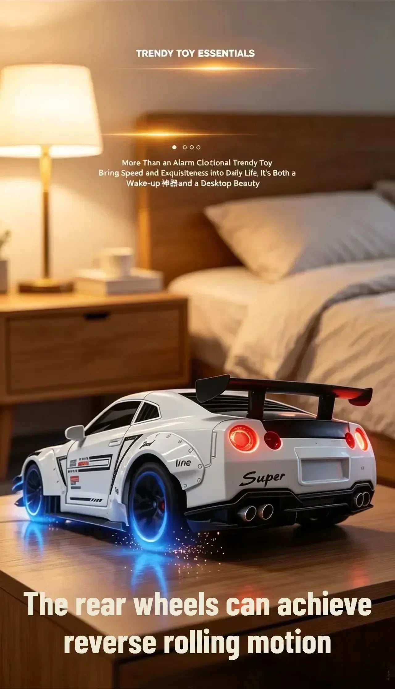 Racing Car Alarm Clock Simulation Engine Sound Fog Spray Light Auto Fans Decor Gift.