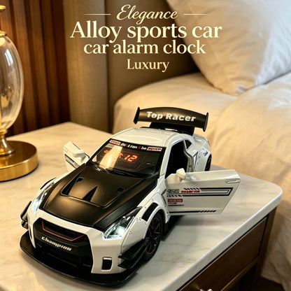Racing Car Alarm Clock Simulation Engine Sound Fog Spray Light Auto Fans Decor Gift.