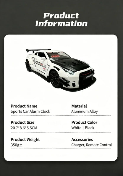 Racing Car Alarm Clock Simulation Engine Sound Fog Spray Light Auto Fans Decor Gift.
