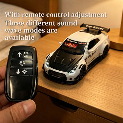 Racing Car Alarm Clock Simulation Engine Sound Fog Spray Light Auto Fans Decor Gift.